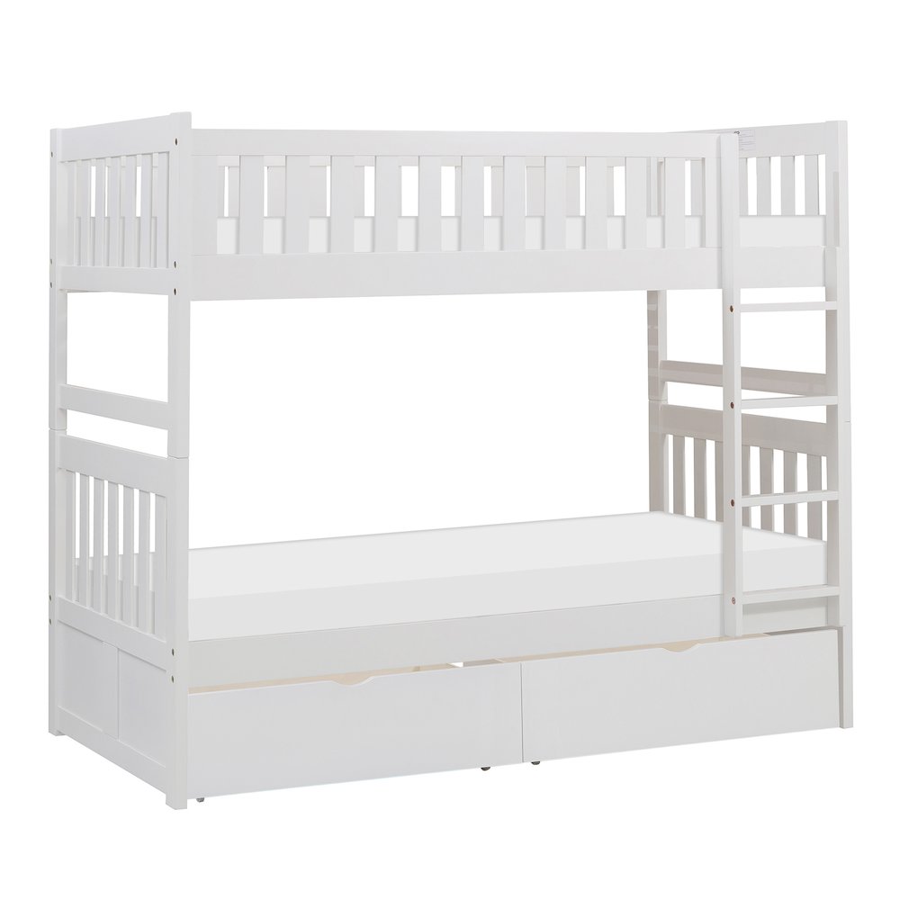 Galen Pine Twin Over Twin Bunk Bed with Storage Boxes in White