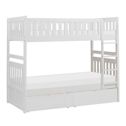 Galen Pine Twin Over Twin Bunk Bed with Storage Boxes in White