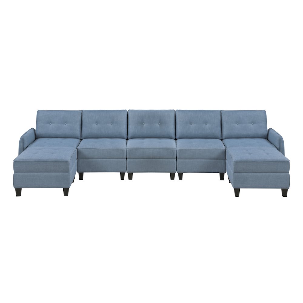 Garren Textured 7-Piece Sectional with Storage and Two Ottomans in Blue