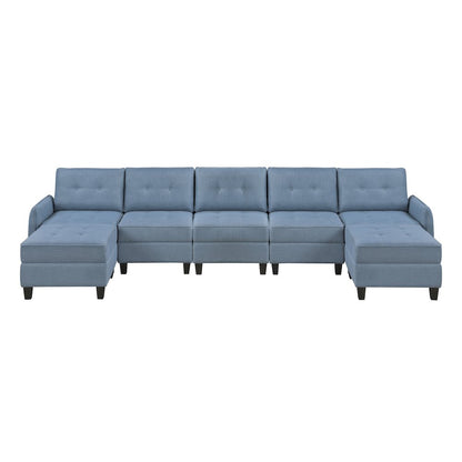 Garren Textured 7-Piece Sectional with Storage and Two Ottomans in Blue