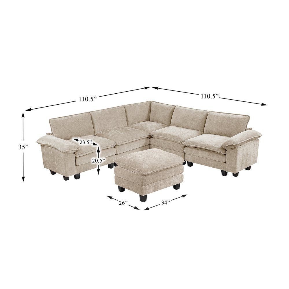 Dublin Chenille 6-Piece Modular Sectional with Ottoman in Taupe