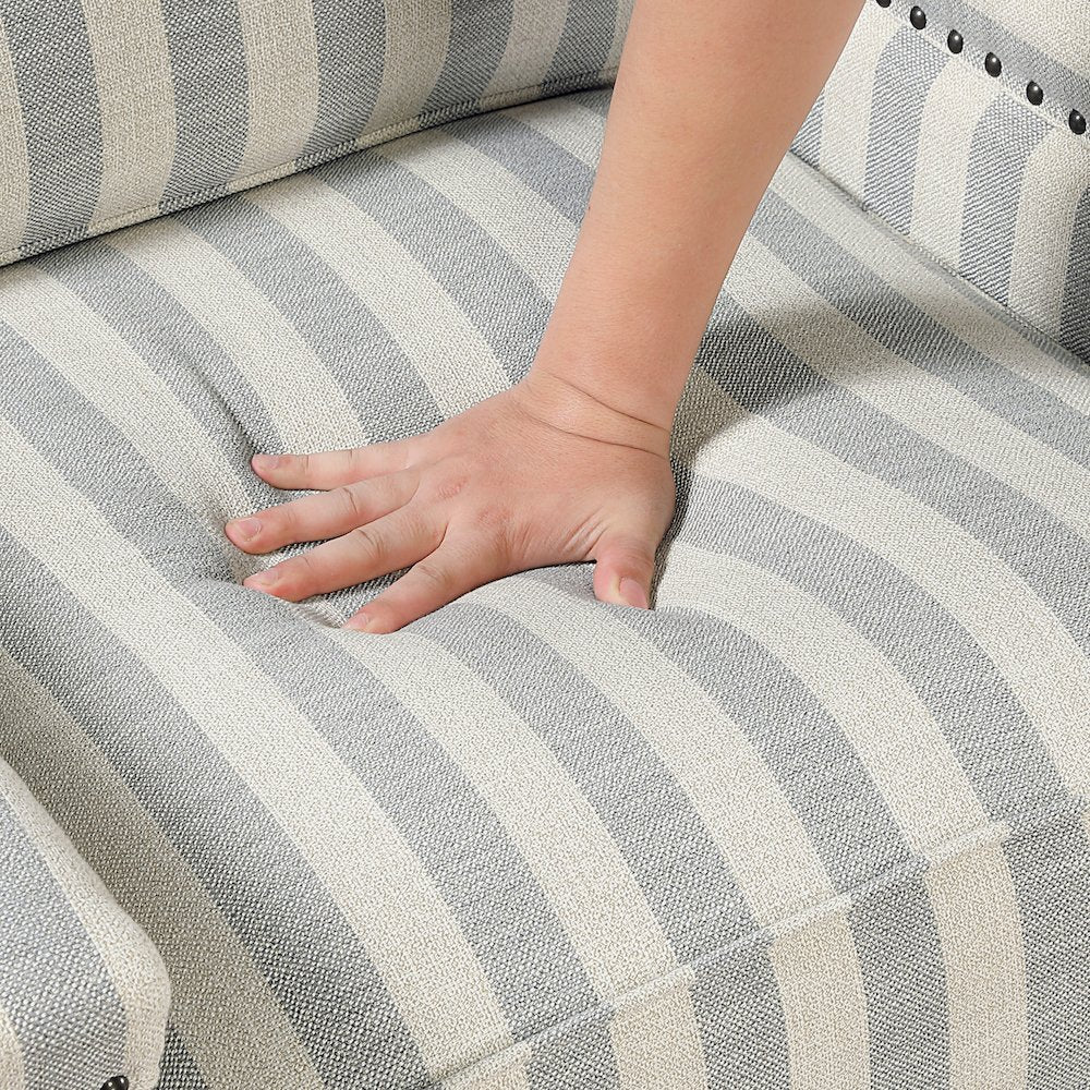 Landrum Textured PB Reclining Chair in Beige with Grayish Blue Stripe