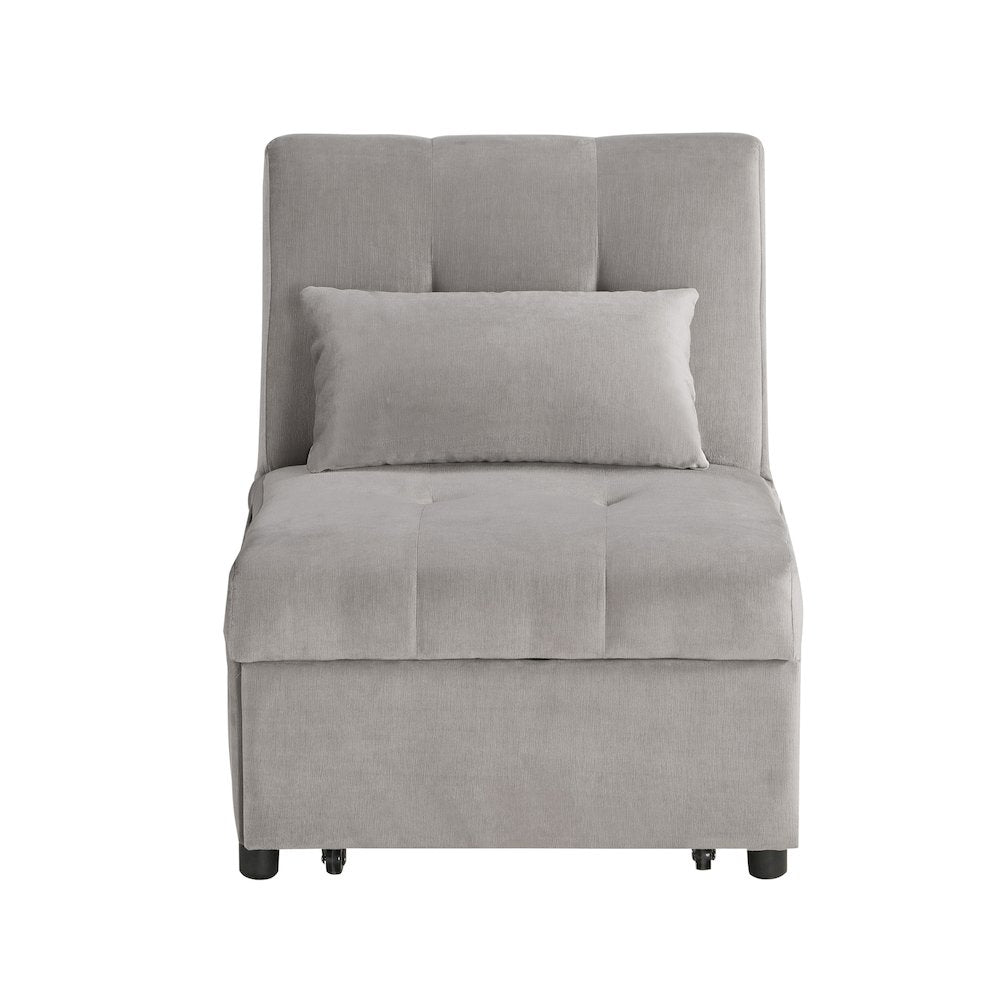 Garrell Velvet Storage Bench with Pull-Out Ottoman in Brownish Gray