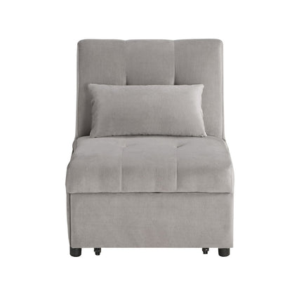 Garrell Velvet Storage Bench with Pull-Out Ottoman in Brownish Gray