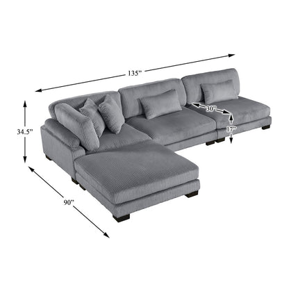 Traverse Corduroy 4-Piece Modular Sectional with Ottoman in Gray