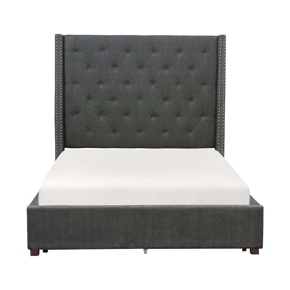 Fairborn Solid Wood Full Platform Bed with Storage Footboard in Gray