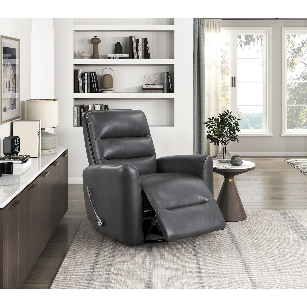 Dimitri Faux Leather Swivel Glider Reclining Chair in Gray