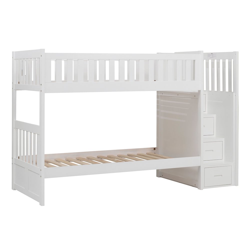 Galen Pine Bunk Bed with Reversible Step Storage in White