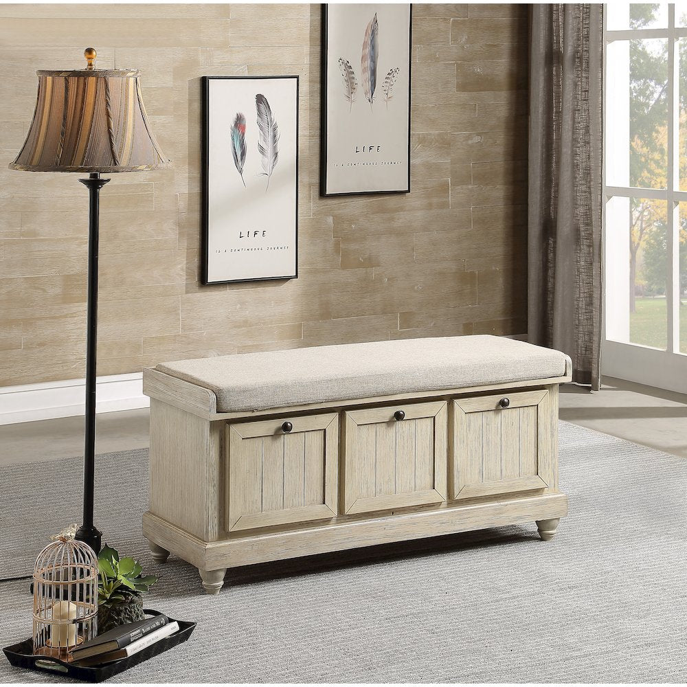 Woodwell Asian Hardwood Storage Bench in Beige