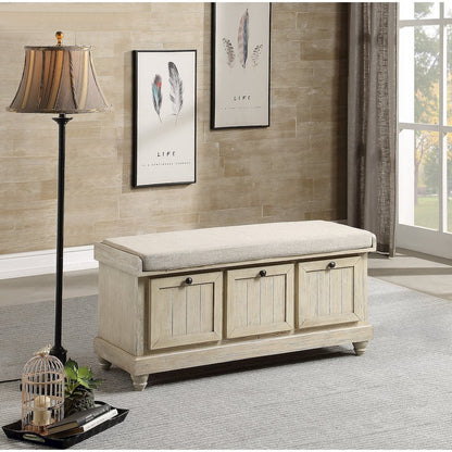 Woodwell Asian Hardwood Storage Bench in Beige