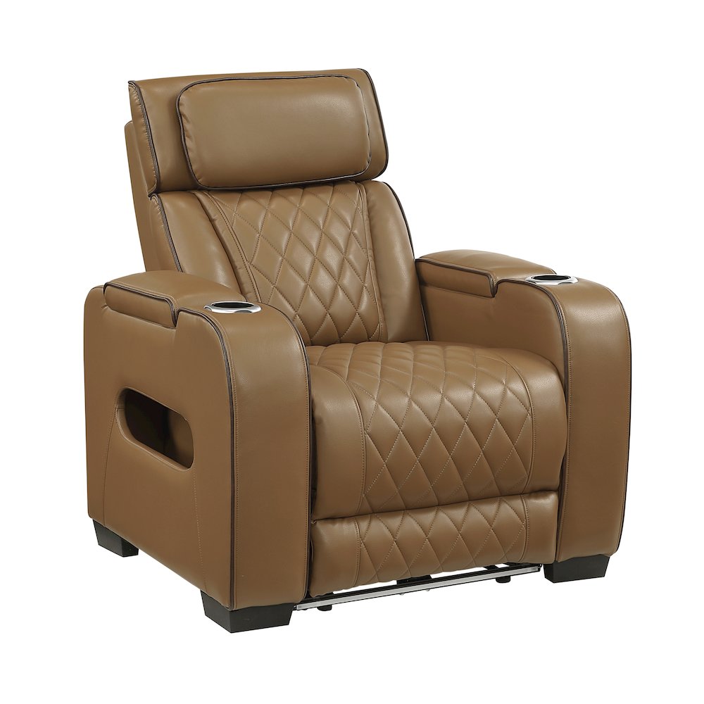 Fairway Faux Leather Power Reclining Chair with Power Headrest in Brown