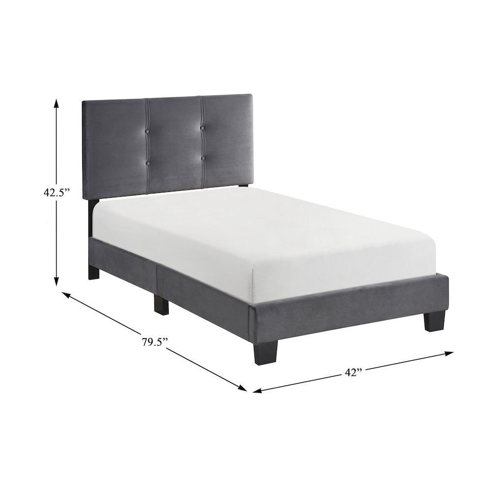 Newberry Velvet Twin Platform Bed in Dark Gray