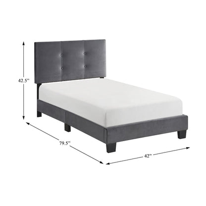 Newberry Velvet Twin Platform Bed in Dark Gray
