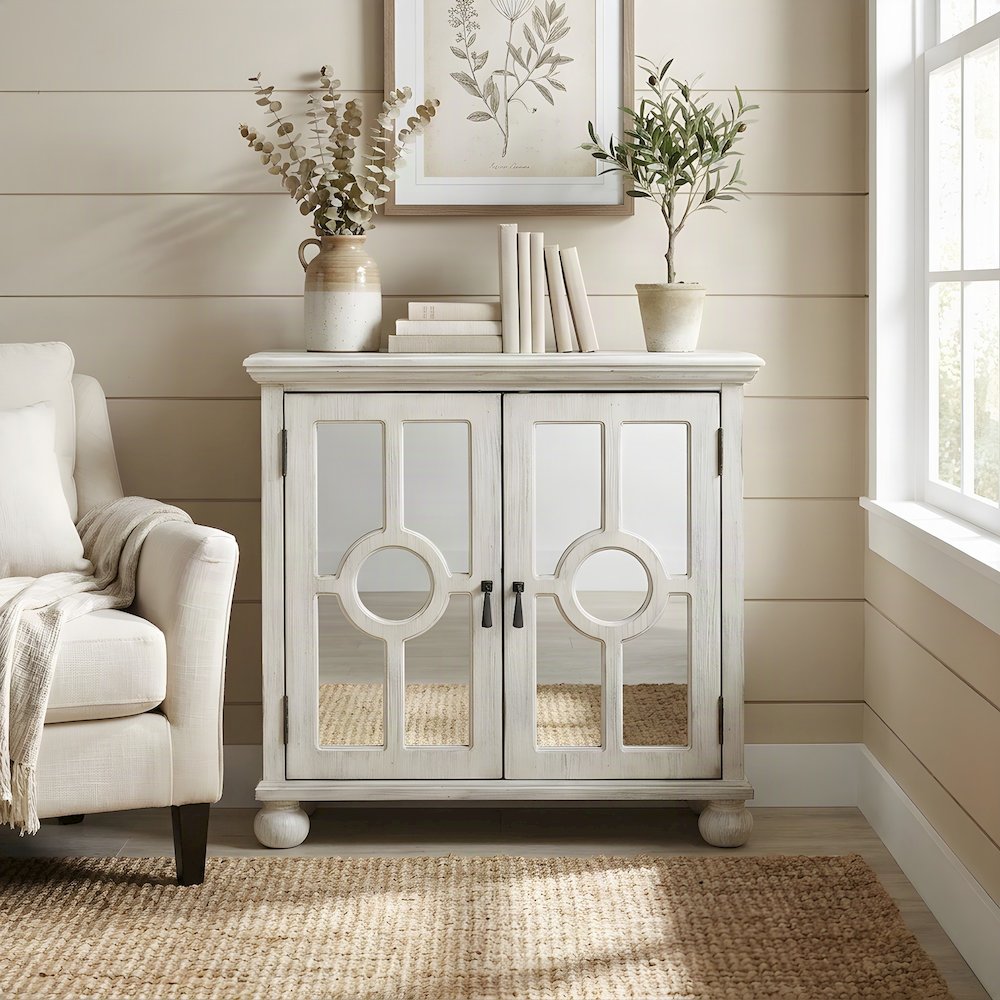 Poppy Asian Hardwood Accent Chest, Small Storage Cabinet, Antique White