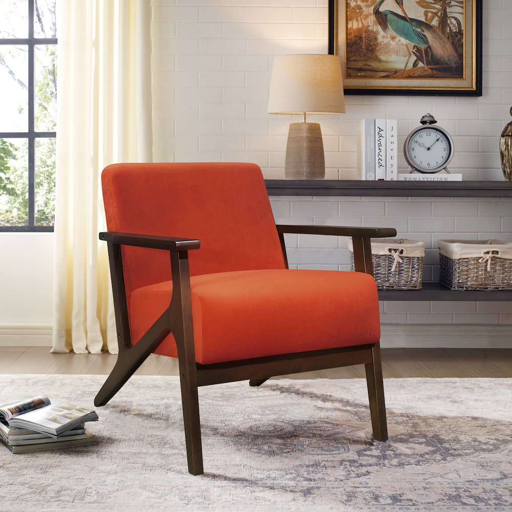 Lexicon August Velvet Fabric Accent Chair in Orange