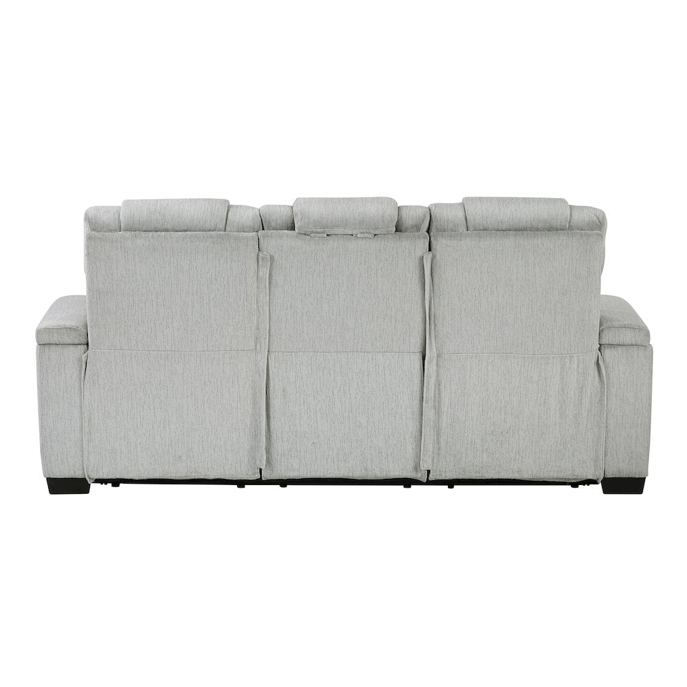 Ronan Microfiber Double Reclining Sofa with Storage Arms in Light Gray