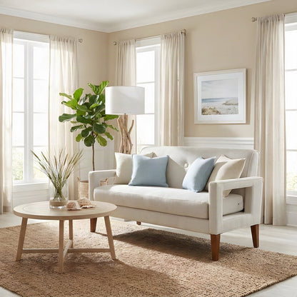 Belfort Chenille Upholstered Loveseat Sofa, Small Love Seat Couch, Beige