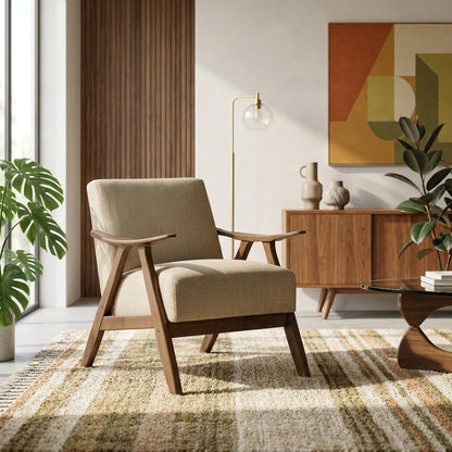 Damala Textured Fabric Upholstered Accent Chair with Arms, Light Brown