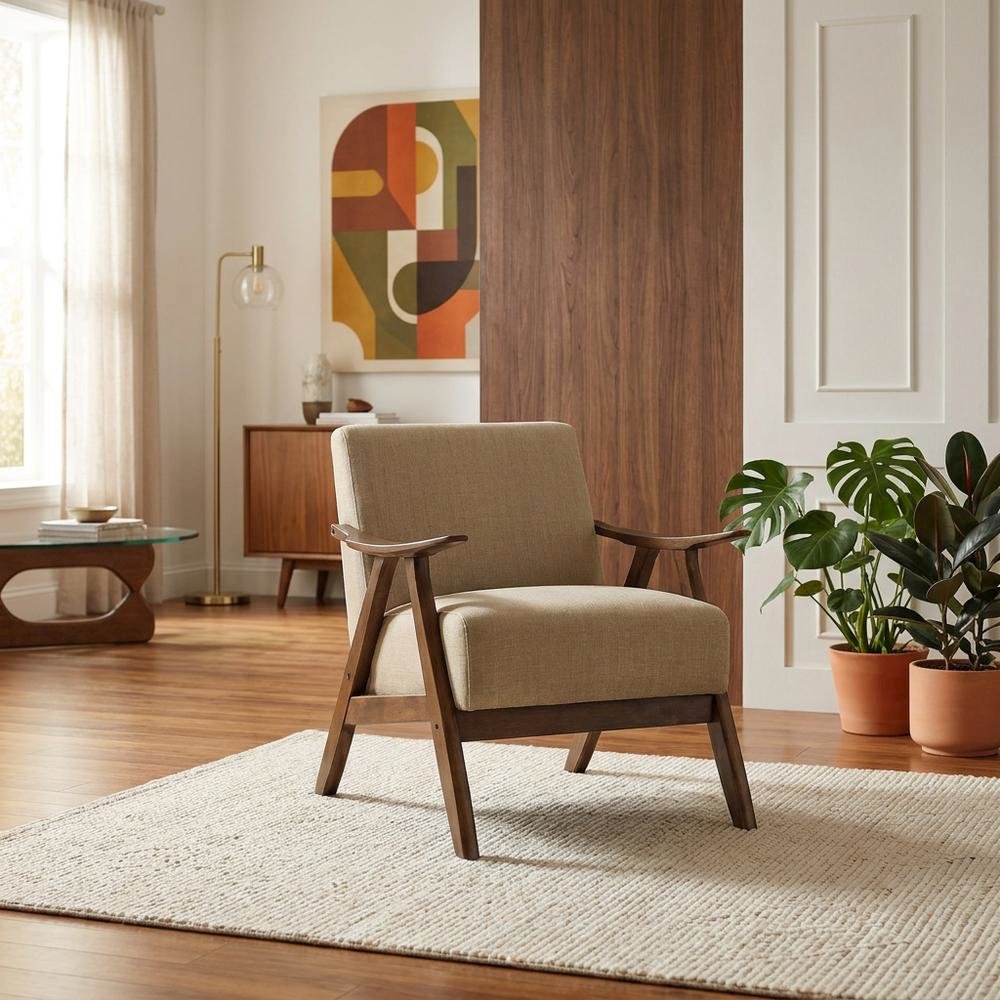 Damala Textured Fabric Upholstered Accent Chair with Arms, Light Brown