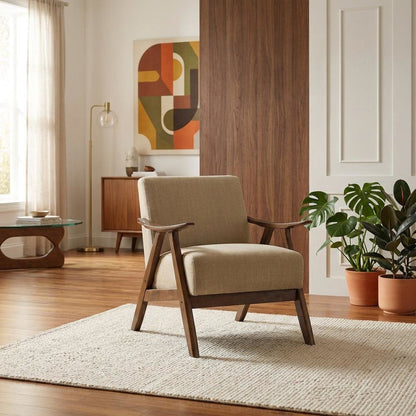Damala Textured Fabric Upholstered Accent Chair with Arms, Light Brown