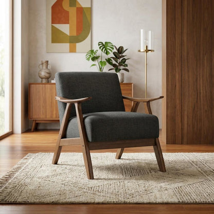Damala Textured Fabric Accent Chair, Comfy Armchair for Living Room, Dark Gray