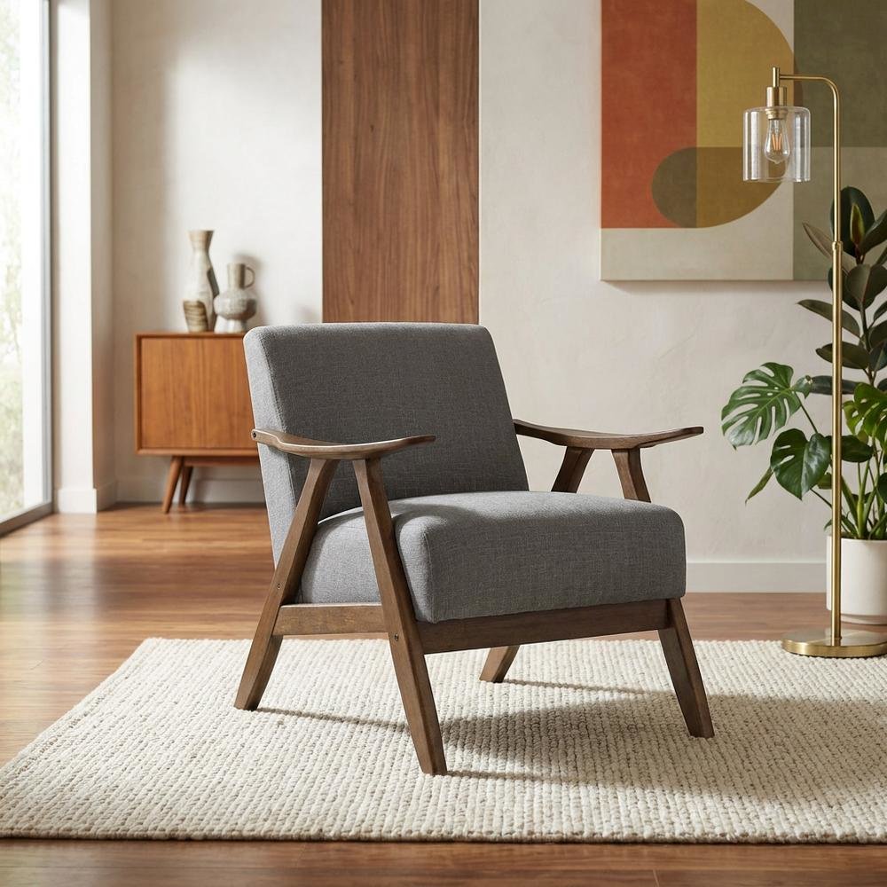 Damala Textured Fabric Accent Chair, Comfy Reading Chair for Living Room, Gray