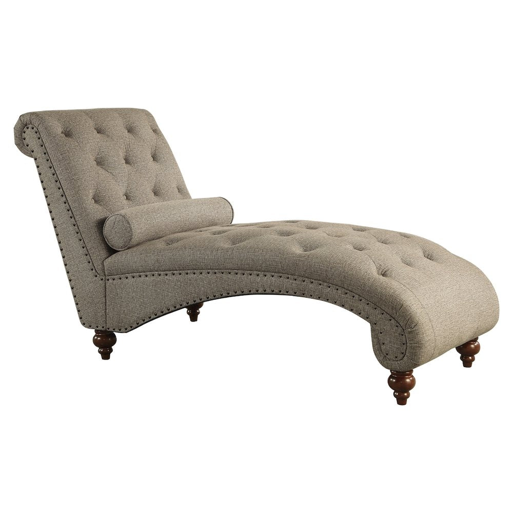 Lexicon Bonne Textured Fabric Chaise with 1 Bolster Pillow in Brown