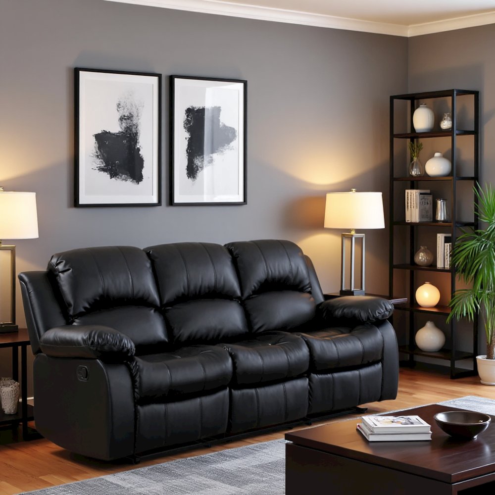 Black Leather Recliner Sofa, Elegant Sofa Recliner for Living Rooms