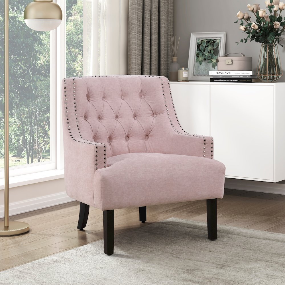 Lexicon Charisma Textured Fabric Accent Chair in Pink