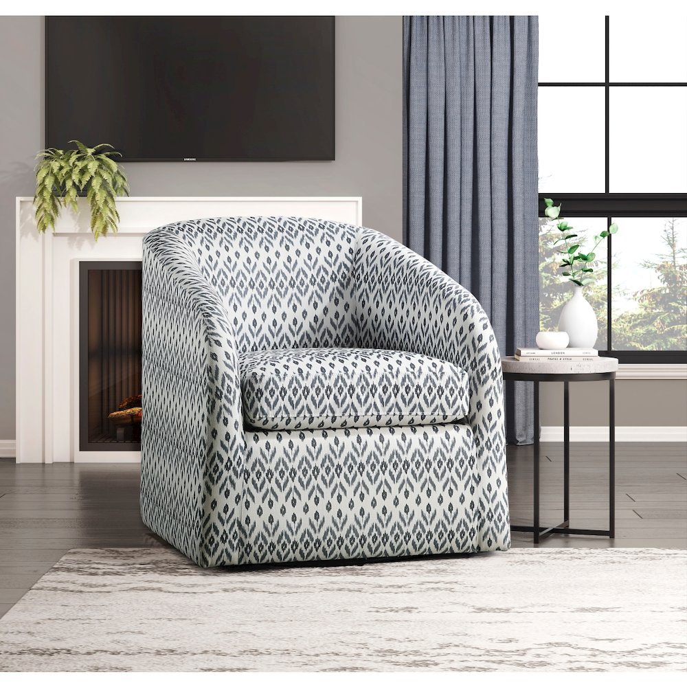 Lexicon Augustine Textured Swivel Chair in Blue and White tribal pattern