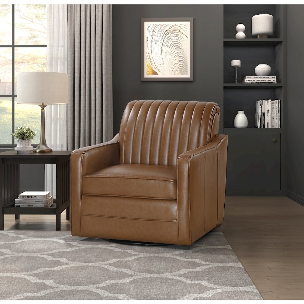 Lexicon November Faux Leather Swivel Chair in Brown