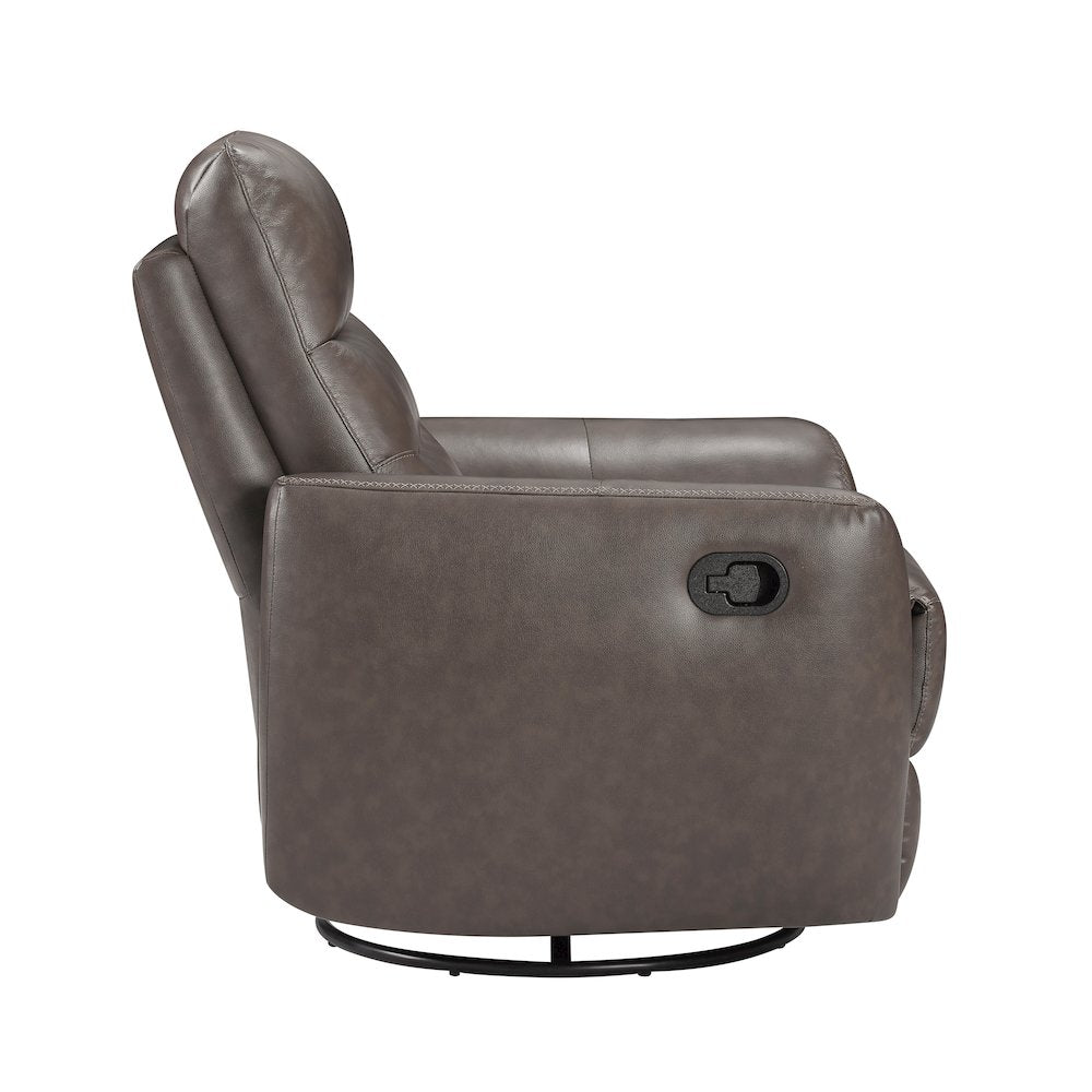 Cassian Leather Swivel Glider Reclining Chair in Dark Brown