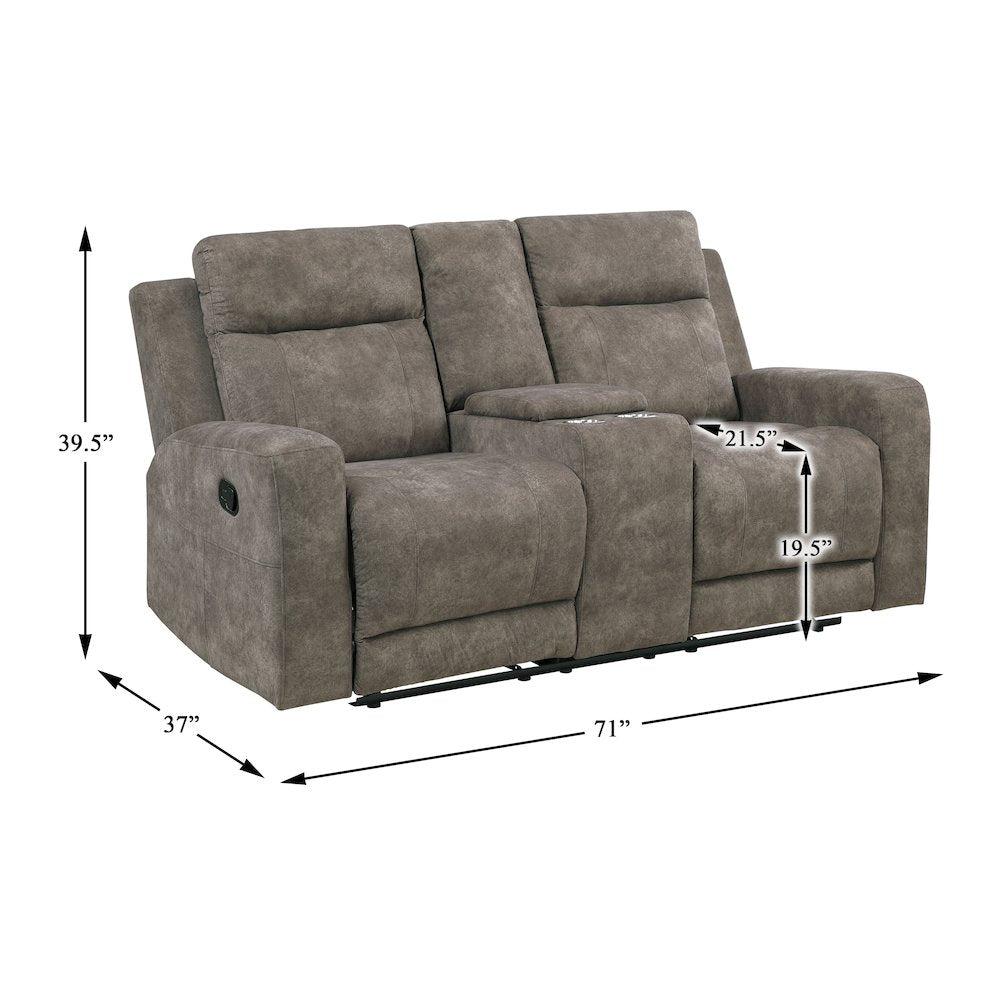 Muncie Microfiber Dbl Reclining Love Seat with Center Console in Brown