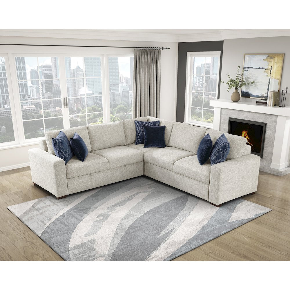 Isla Microfiber 3-Piece Sectional with Pull-out Bed in Beige