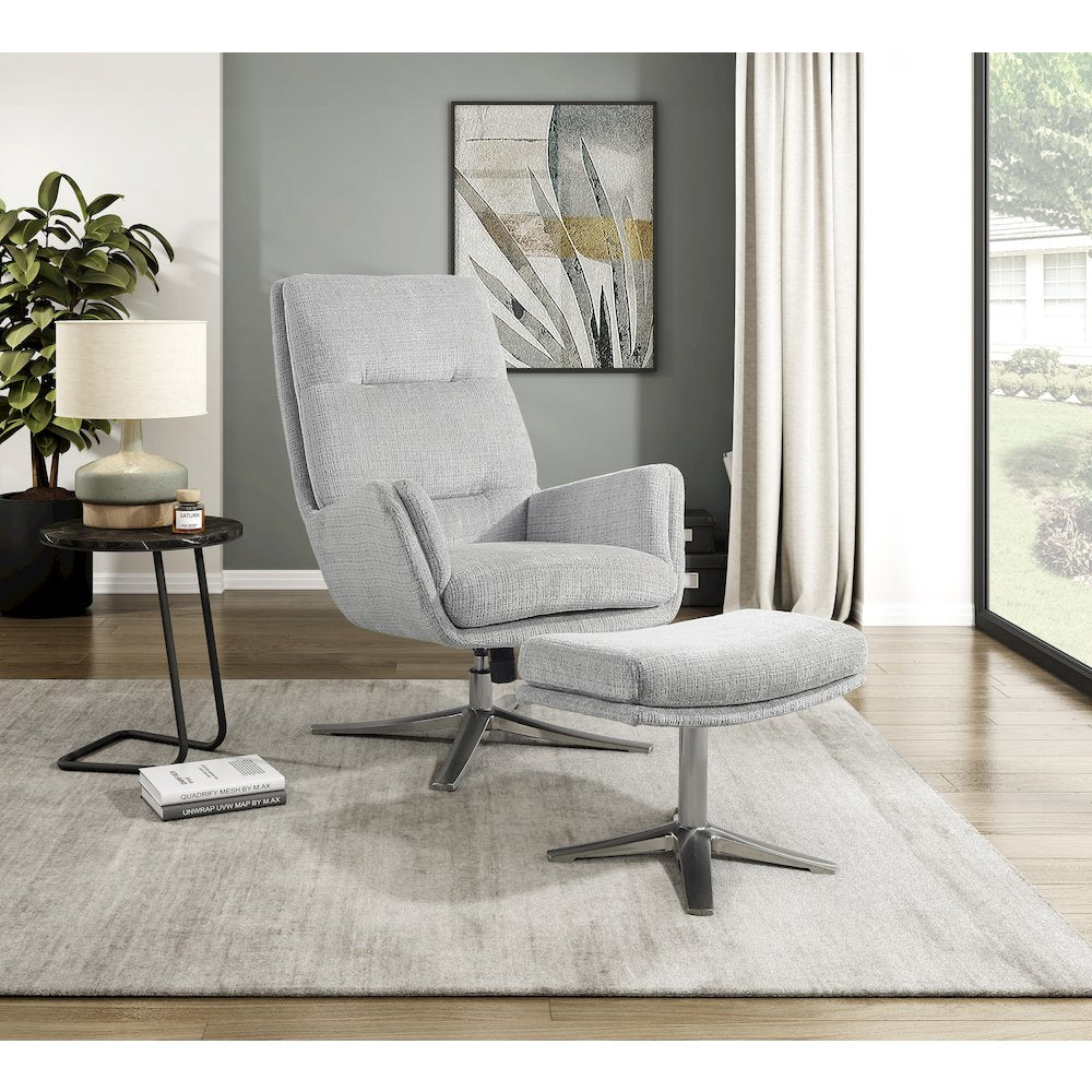 Parker Chenille Swivel Chair with Ottoman in Gray