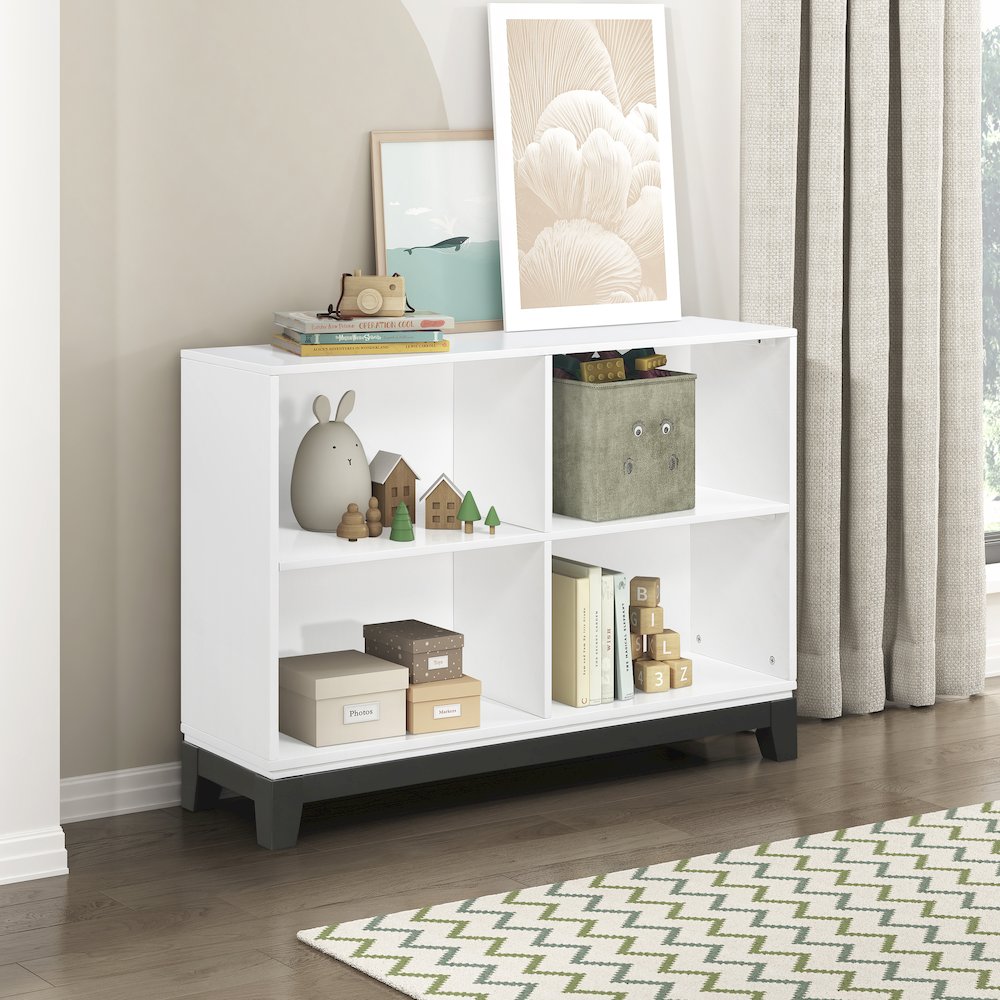 Garretson Acacia Bookcase in 2-Tone Finish (White and Metallic Gray)