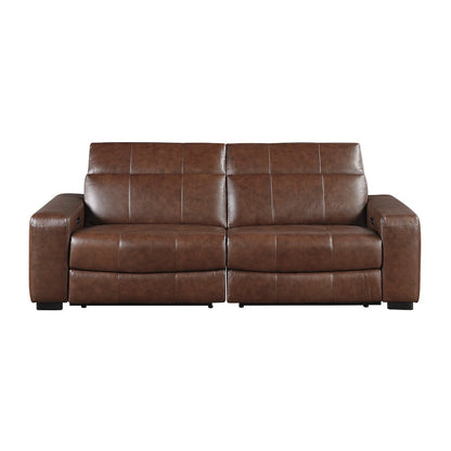 Sutton Leather Pwr Dbl Reclining Love Seat with Power Headrests in Brown