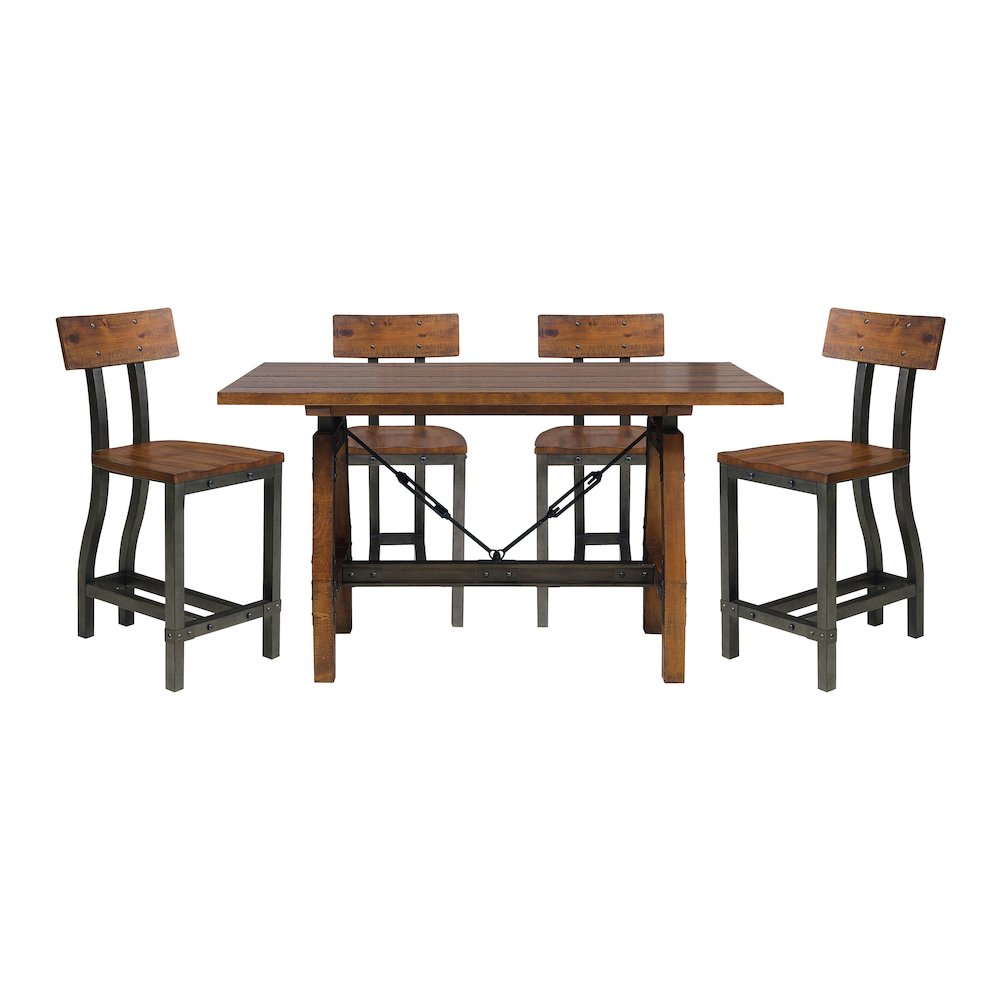 Holverson Poplar 5pcs Cntr Height Dining Set in Rustic Brown & Gunmetal