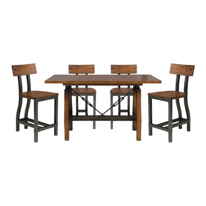Holverson Poplar 5pcs Cntr Height Dining Set in Rustic Brown & Gunmetal