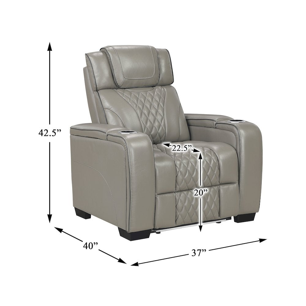 Apex Leather Power Reclining Chair with Air Massage and Heat in Gray