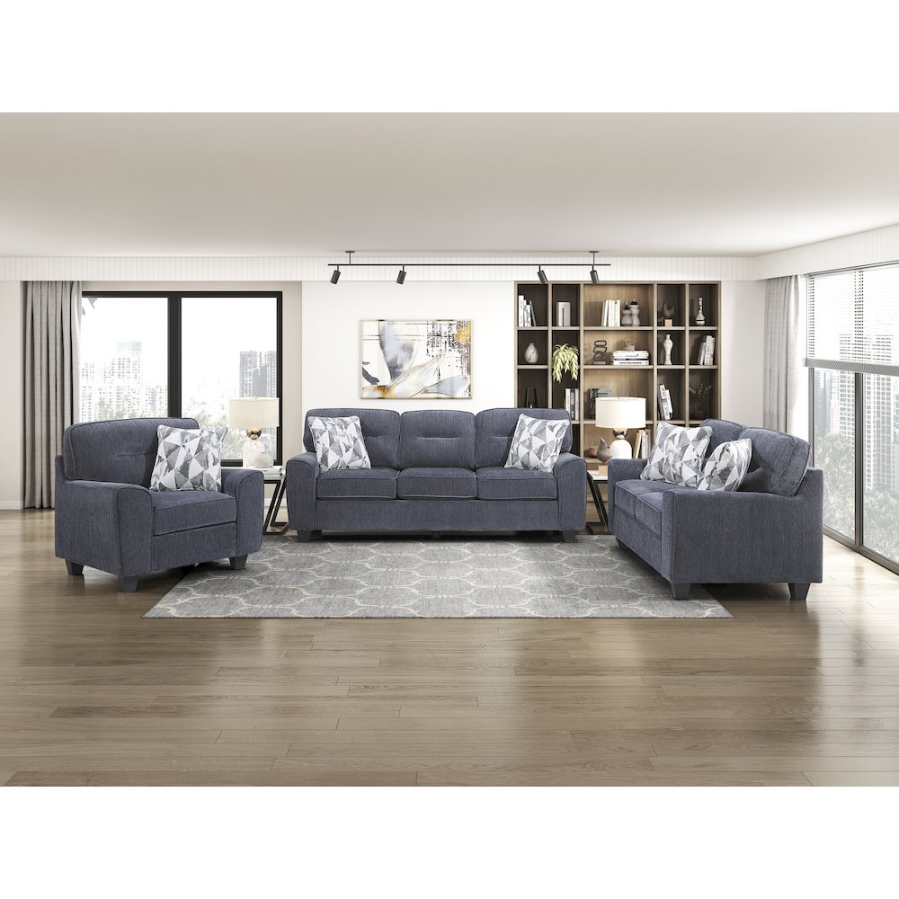 Bennett Chenille 3pc Set: Sofa, Love, Chair in Blue