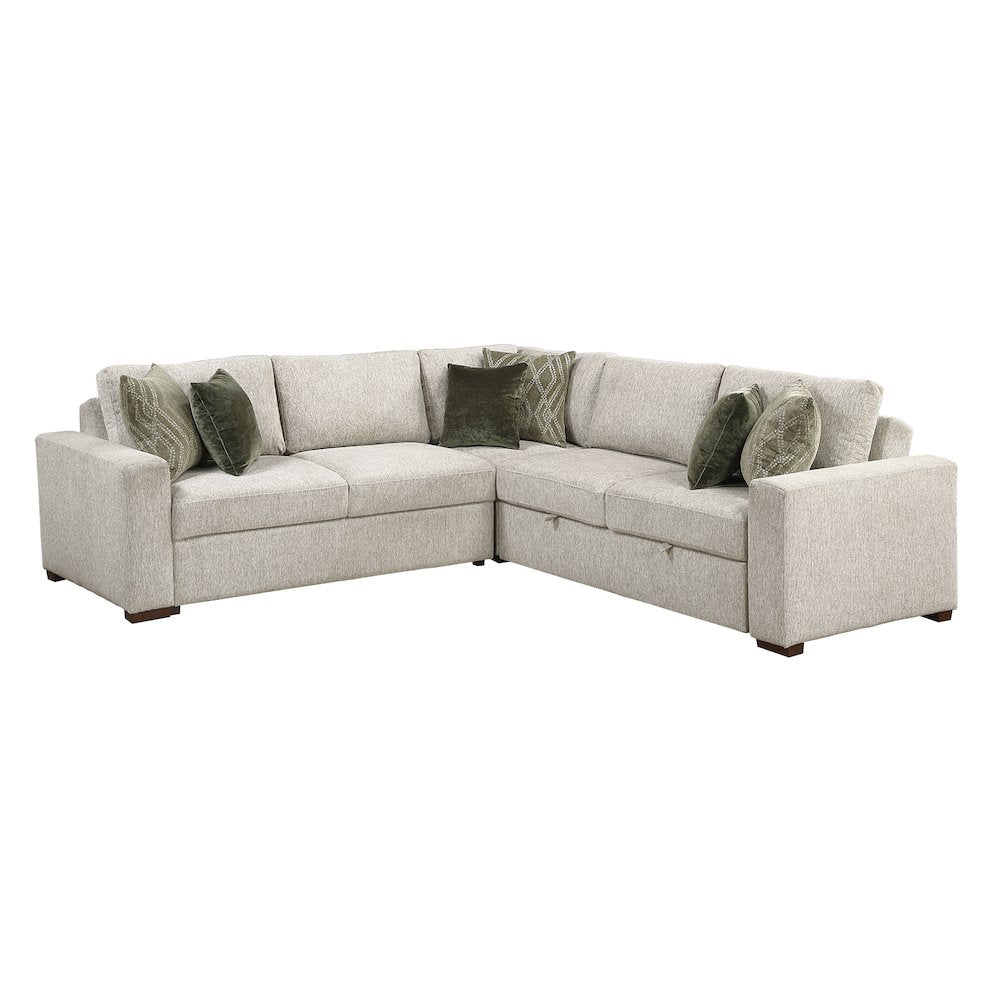 Isla Microfiber 3-Piece Sectional with Pull-out Bed in Sage Sand