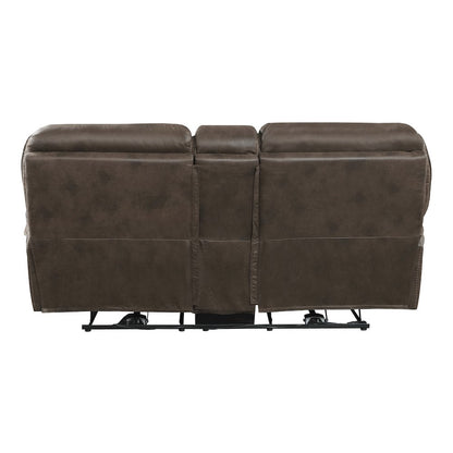 Proctor Microfiber Power Double Reclining Love Seat In Brown