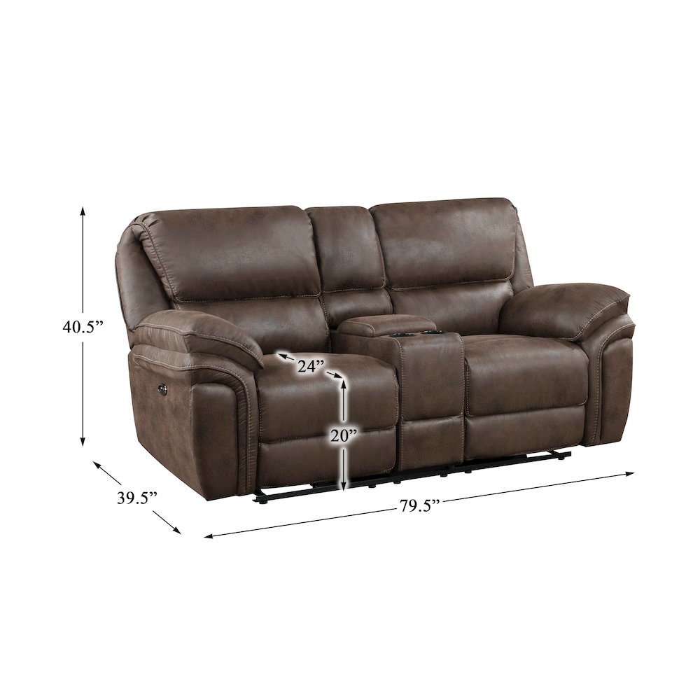 Proctor Microfiber Power Double Reclining Love Seat In Brown