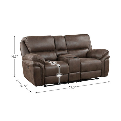 Proctor Microfiber Power Double Reclining Love Seat In Brown