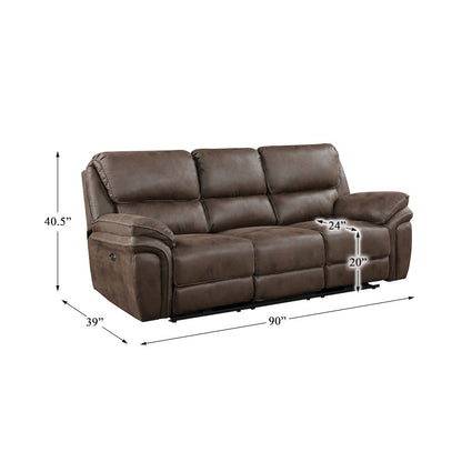 Proctor Microfiber Power Double Reclining Sofa In Brown