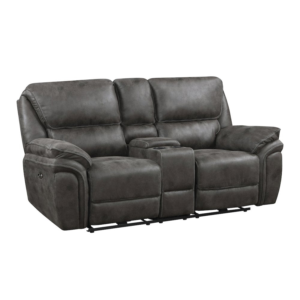 Proctor Microfiber Power Double Reclining Love Seat In Gray