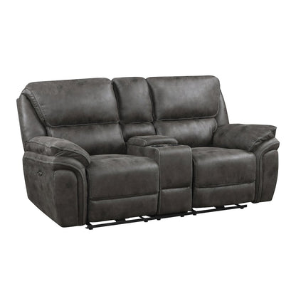 Proctor Microfiber Power Double Reclining Love Seat In Gray