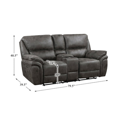 Proctor Microfiber Power Double Reclining Love Seat In Gray