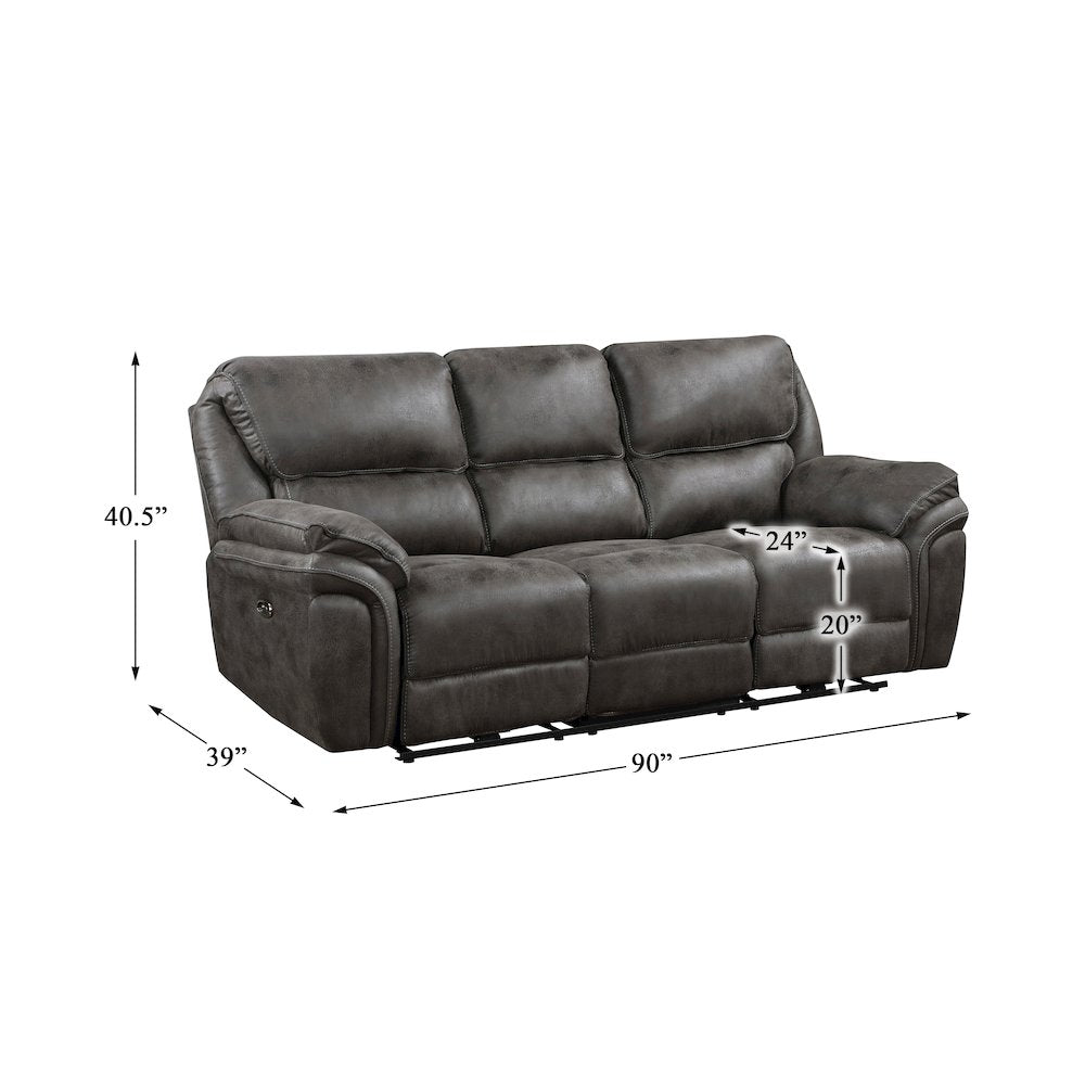 Proctor Microfiber Power Double Reclining Sofa In Gray